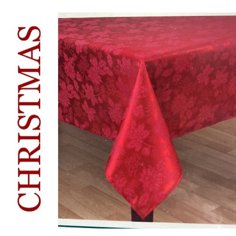 Natco Home Poinsettia & Holly Damask 70” Round Tablecloth Christmas Decor